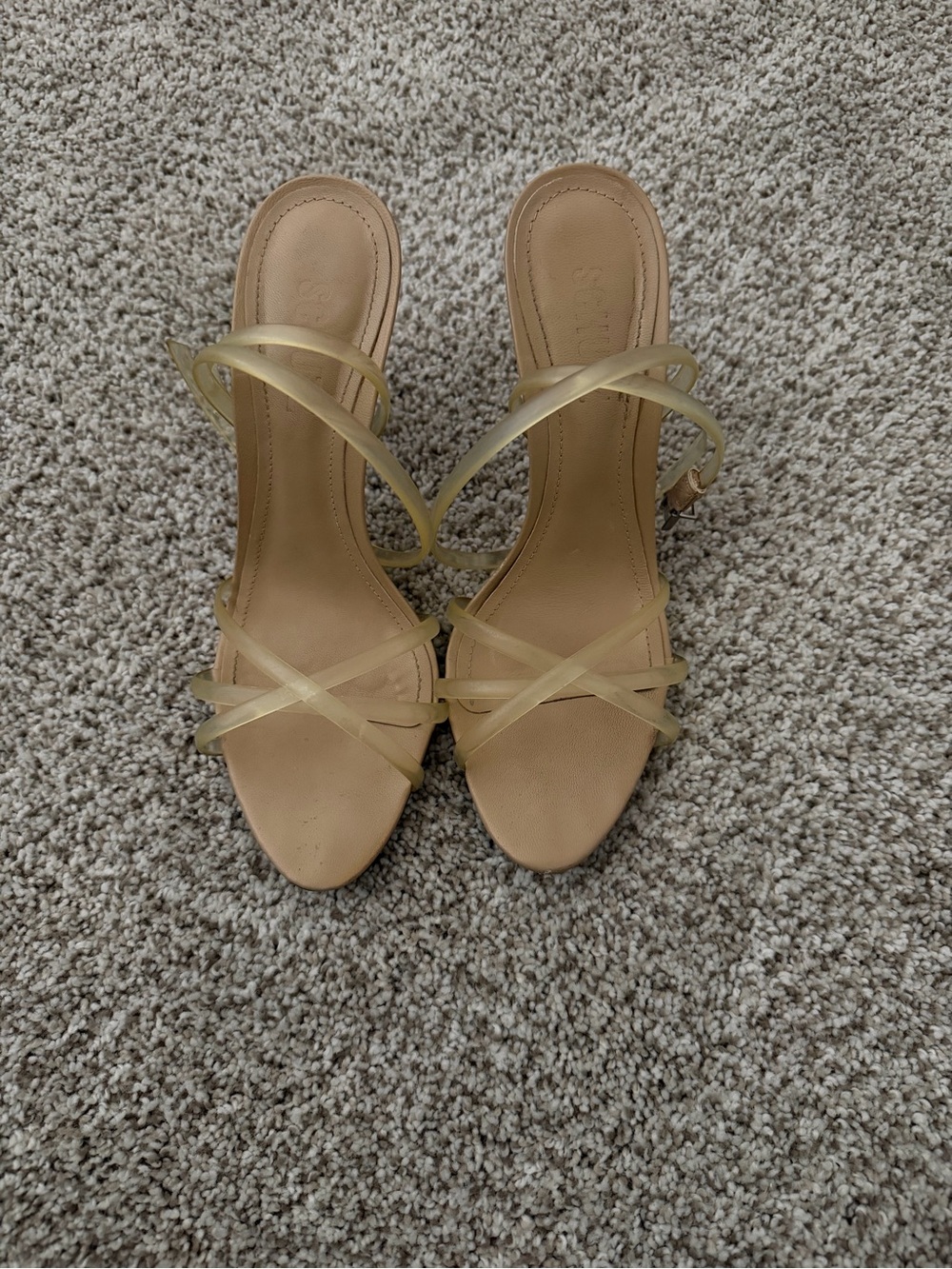 SCHUTZ Nude Strappy Sandal with Clear Champagne Straps